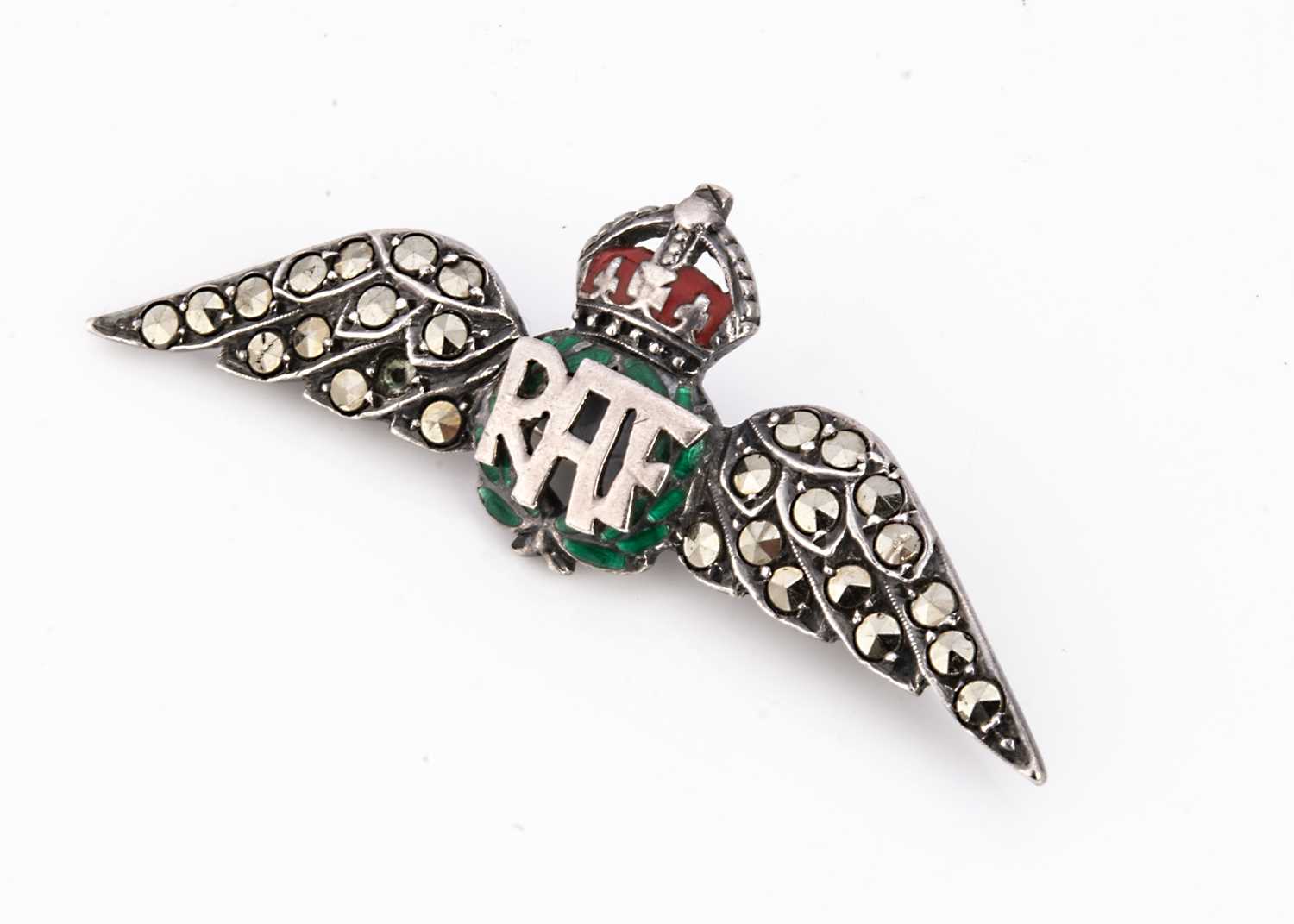 An early 20th Century silver, marcasite and enamel RAF sweetheart brooch,