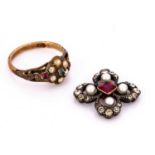 A 9ct gold paste set posy ring,