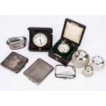 Three Art Deco period silver cigarette cases and other items,
