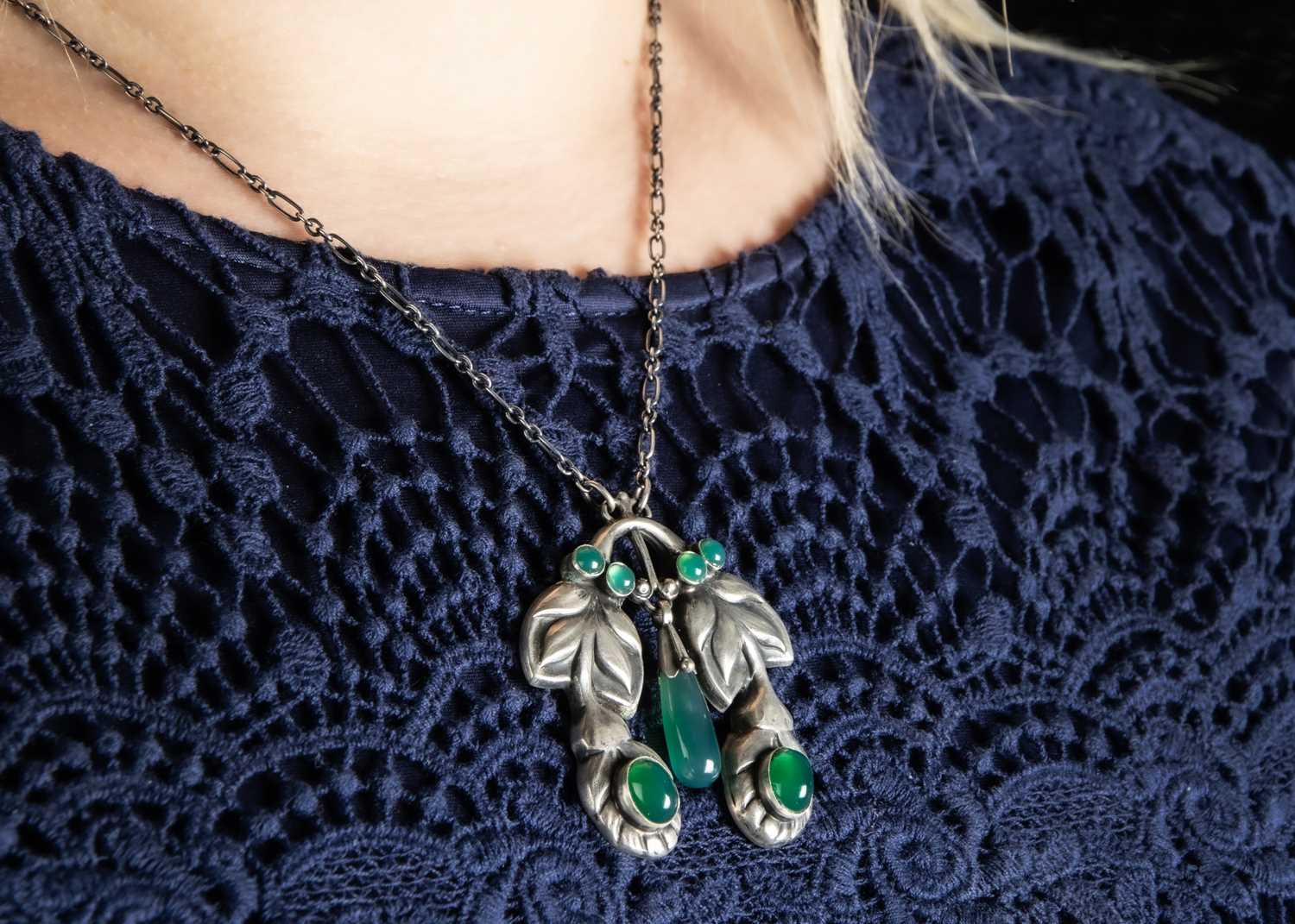 An early 20th century silver Georg Jensen chrysoprase pendant no.28, - Image 3 of 3