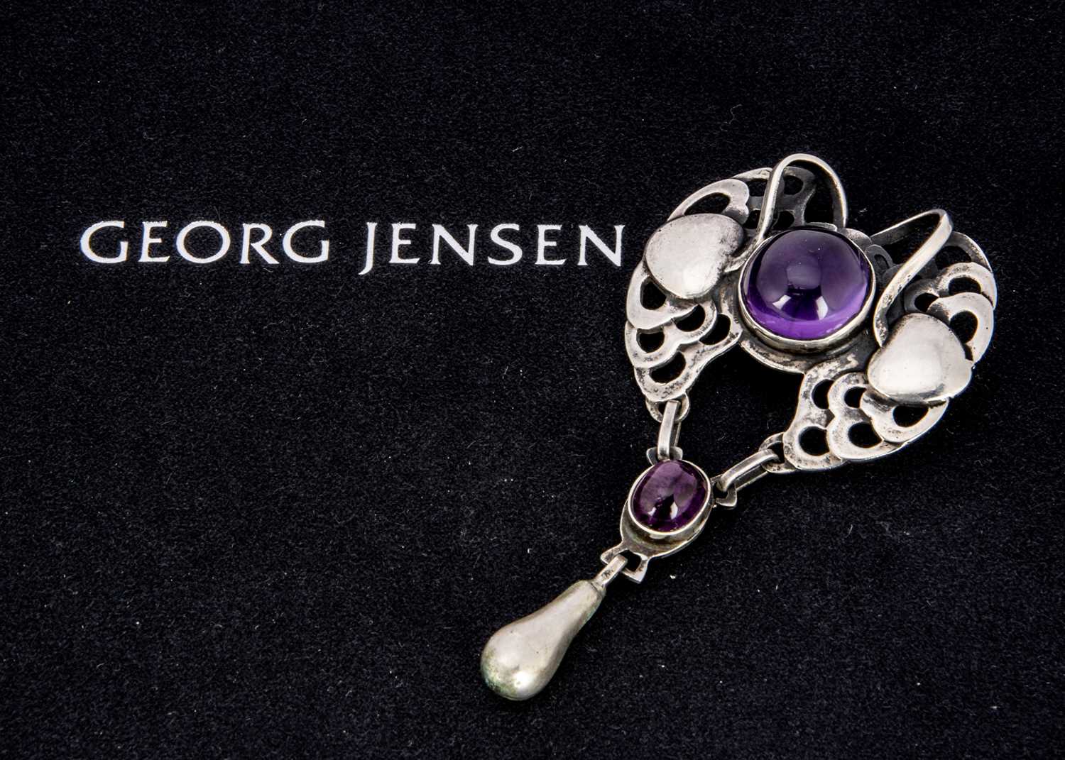 Early 20th century Georg Jensen silver amethyst Art Nouveau pendant/pin brooch, No.2,