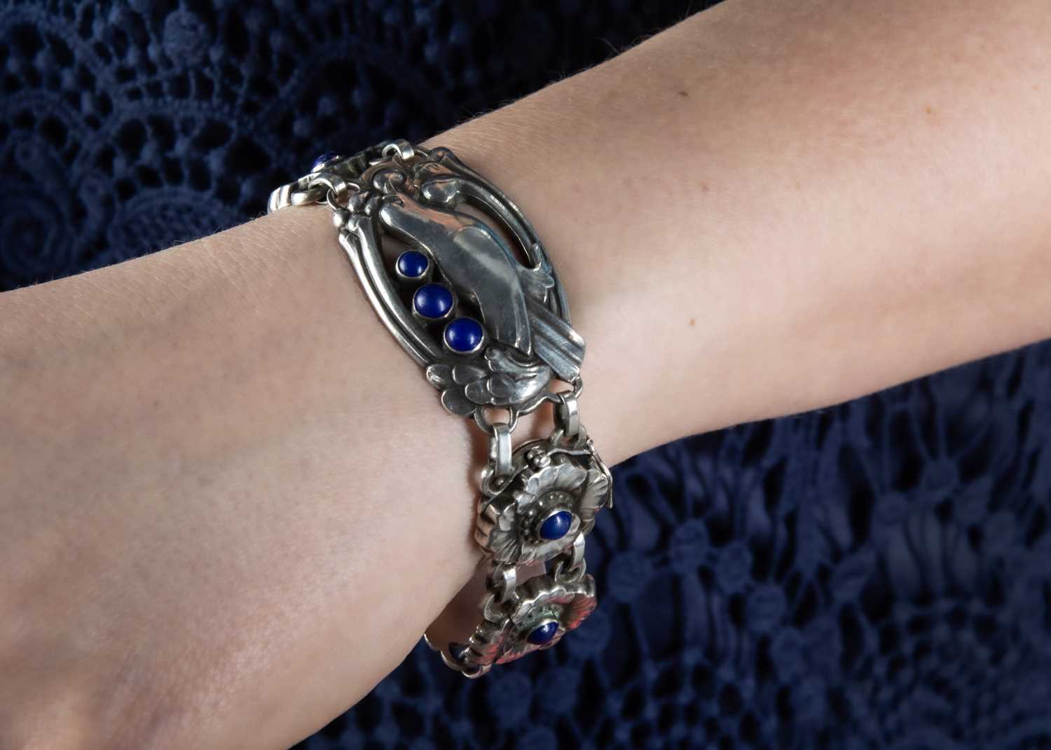 An early Georg Jensen lapis lazuli bird bracelet no. 23, - Image 3 of 4