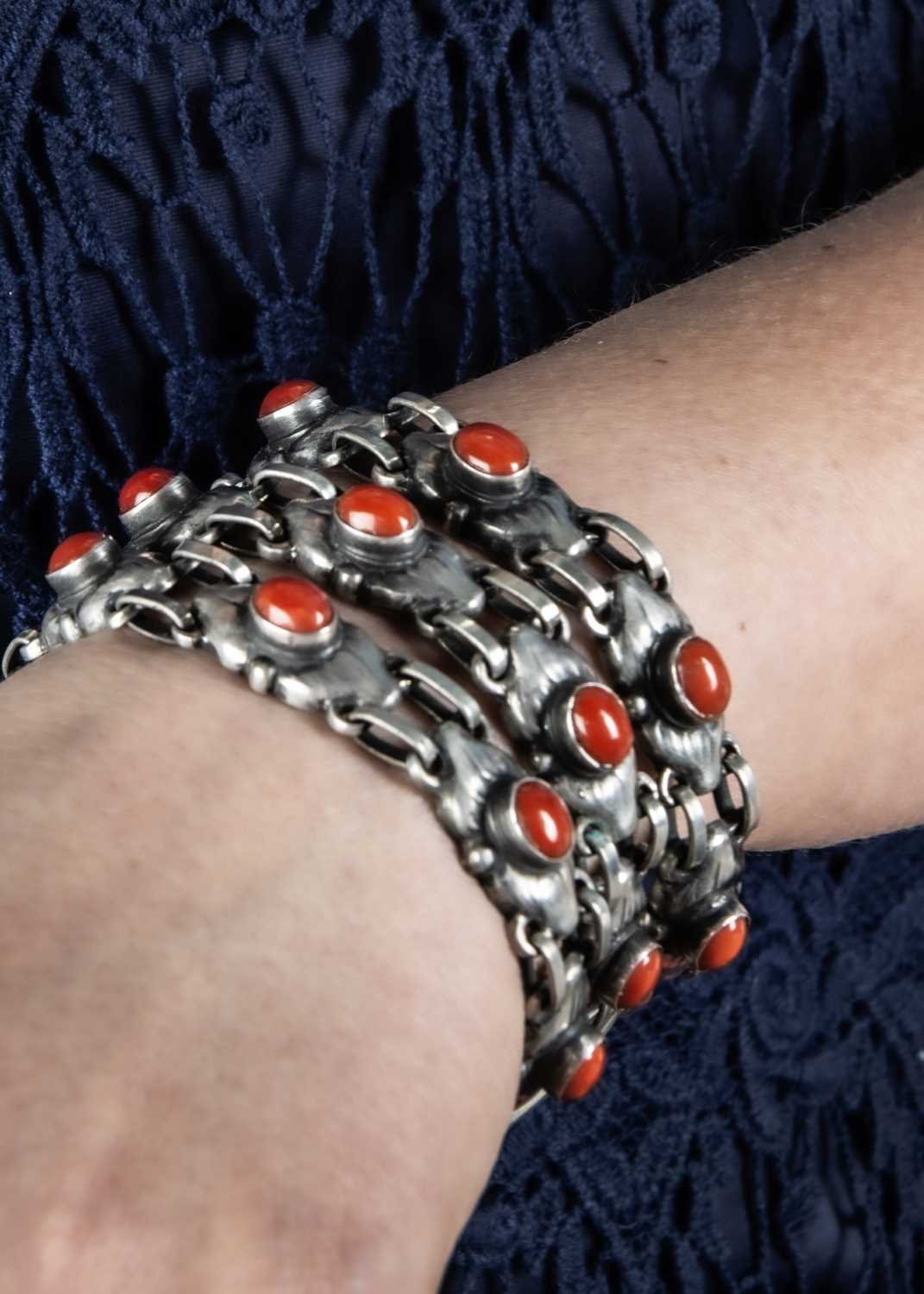 An early 20th century Georg Jensen coral three strand bracelet no. 15, - Image 4 of 4