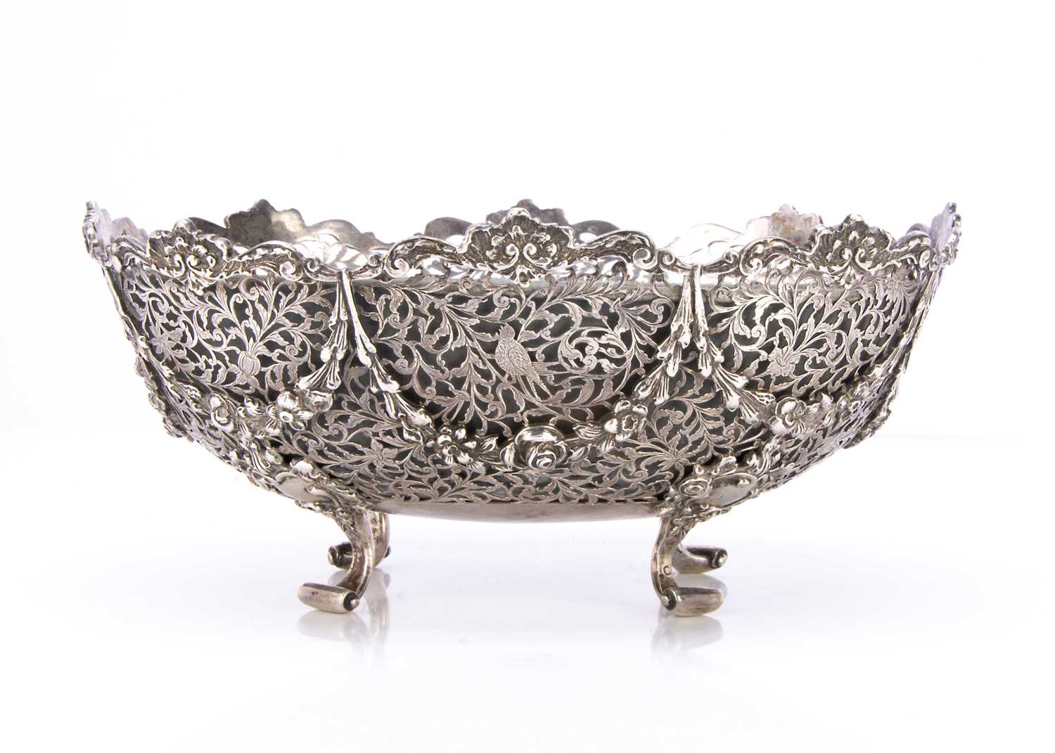 A late Victorian silver pierced oval centre piece,