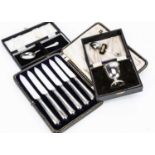 Three Art Deco and later cased silver items,
