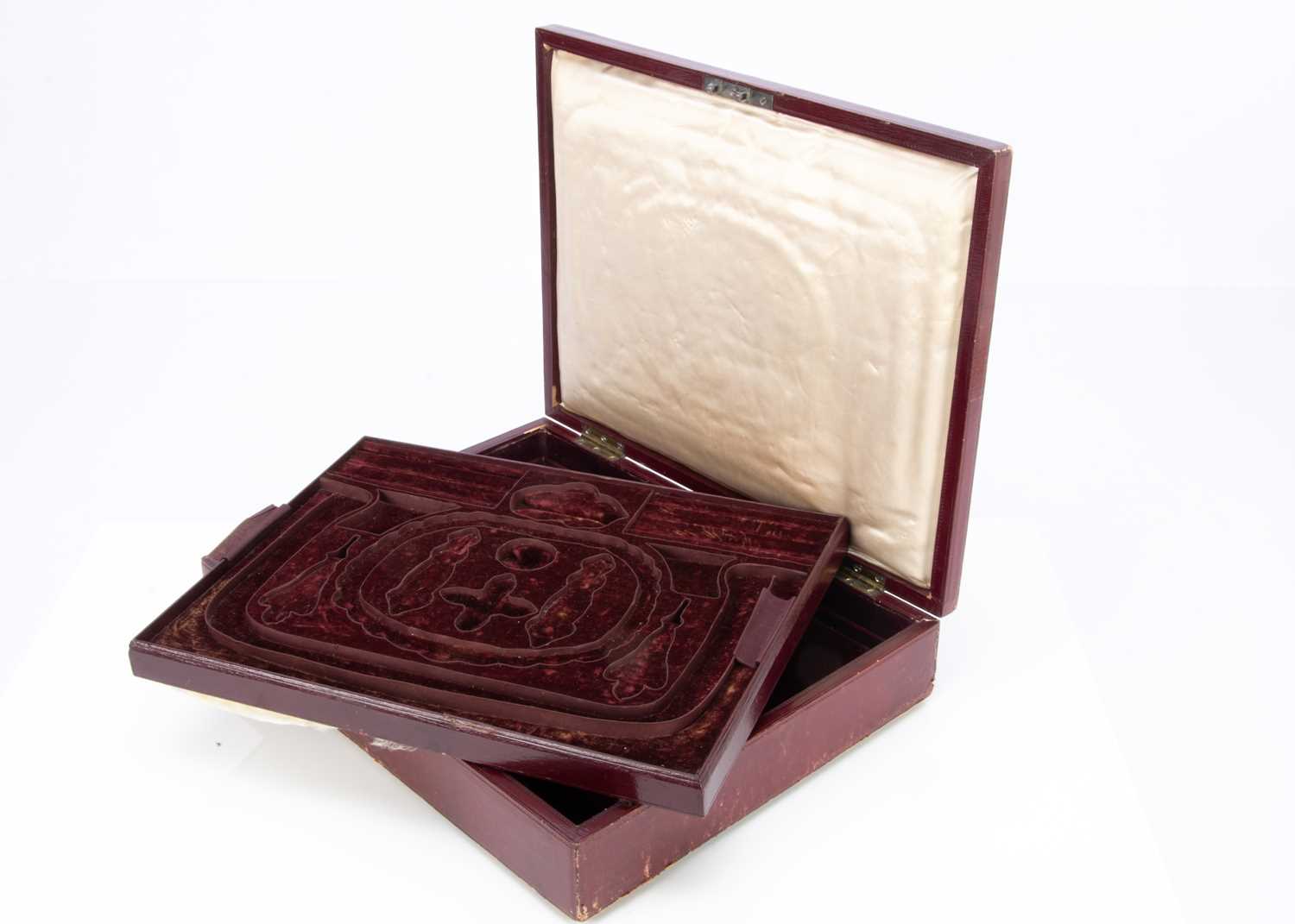 A 19th century red leather fitted jewel box,