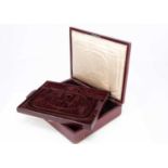 A 19th century red leather fitted jewel box,