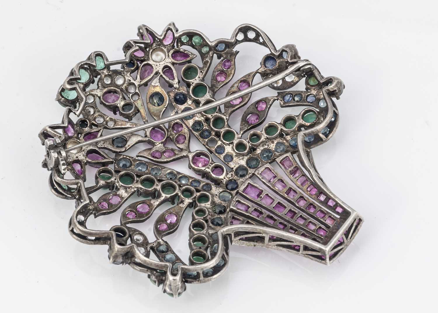 An Indian white metal and multi gem set floral brooch, - Image 2 of 2