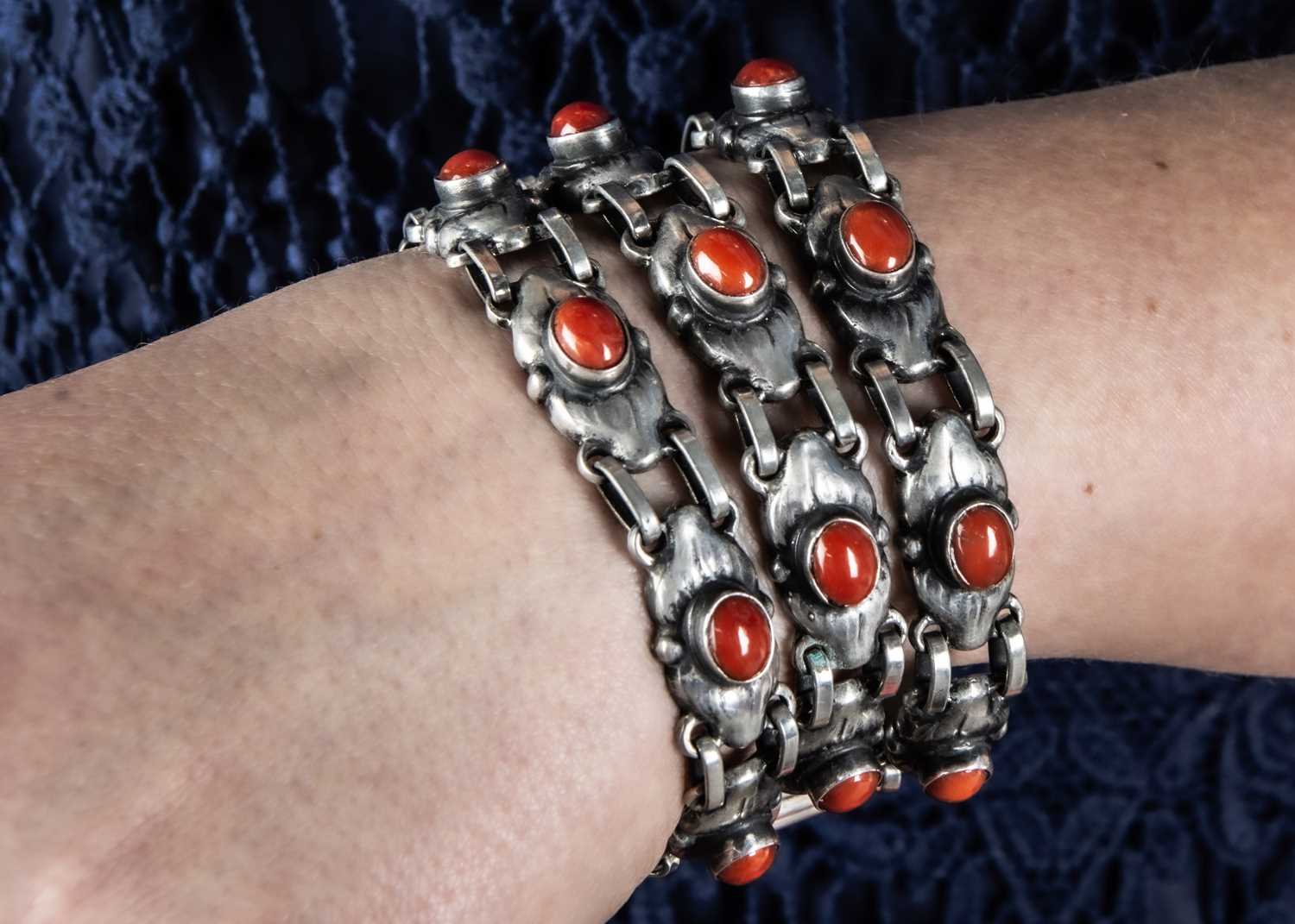 An early 20th century Georg Jensen coral three strand bracelet no. 15, - Image 3 of 4