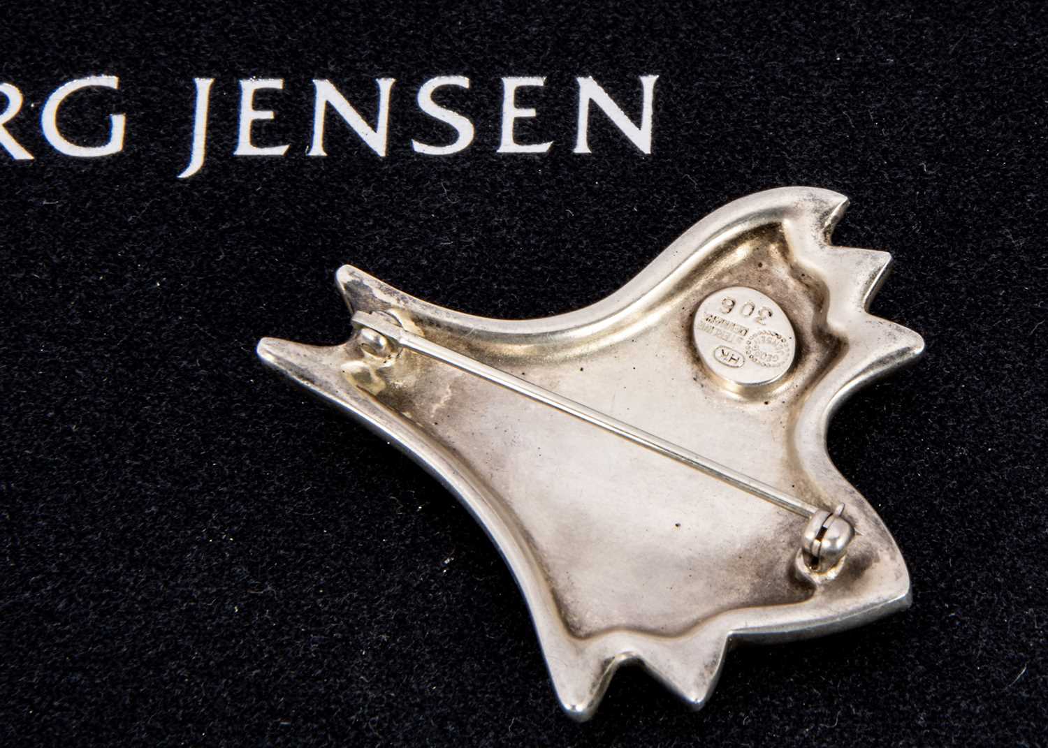 Henning Koppel for Georg Jensen blue 306 stylised fish silver brooch, - Image 2 of 2