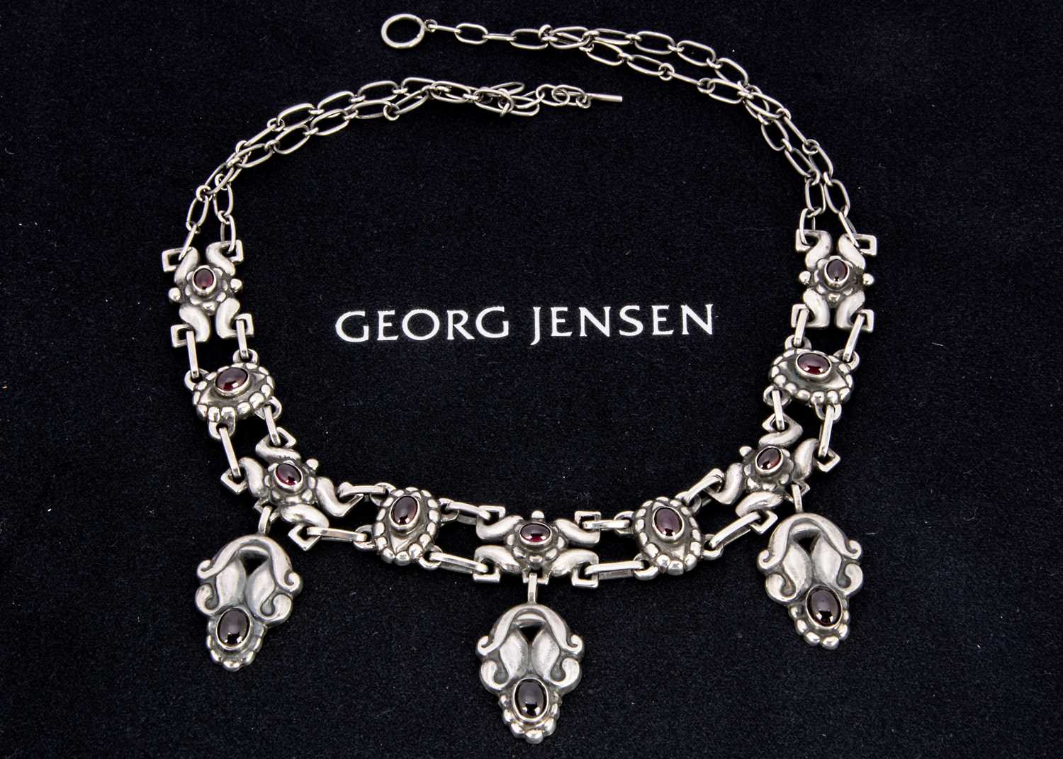 Georg Jensen silver and garnet fringe necklace no.14,