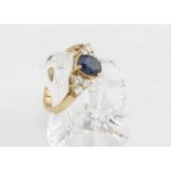 A continental yellow metal sapphire and diamond dress ring,