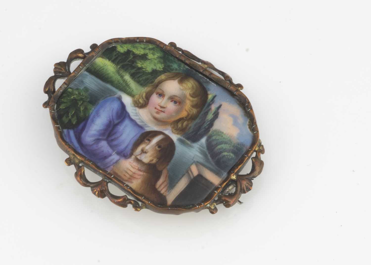 A 19th Century continental painted glass panel brooch,