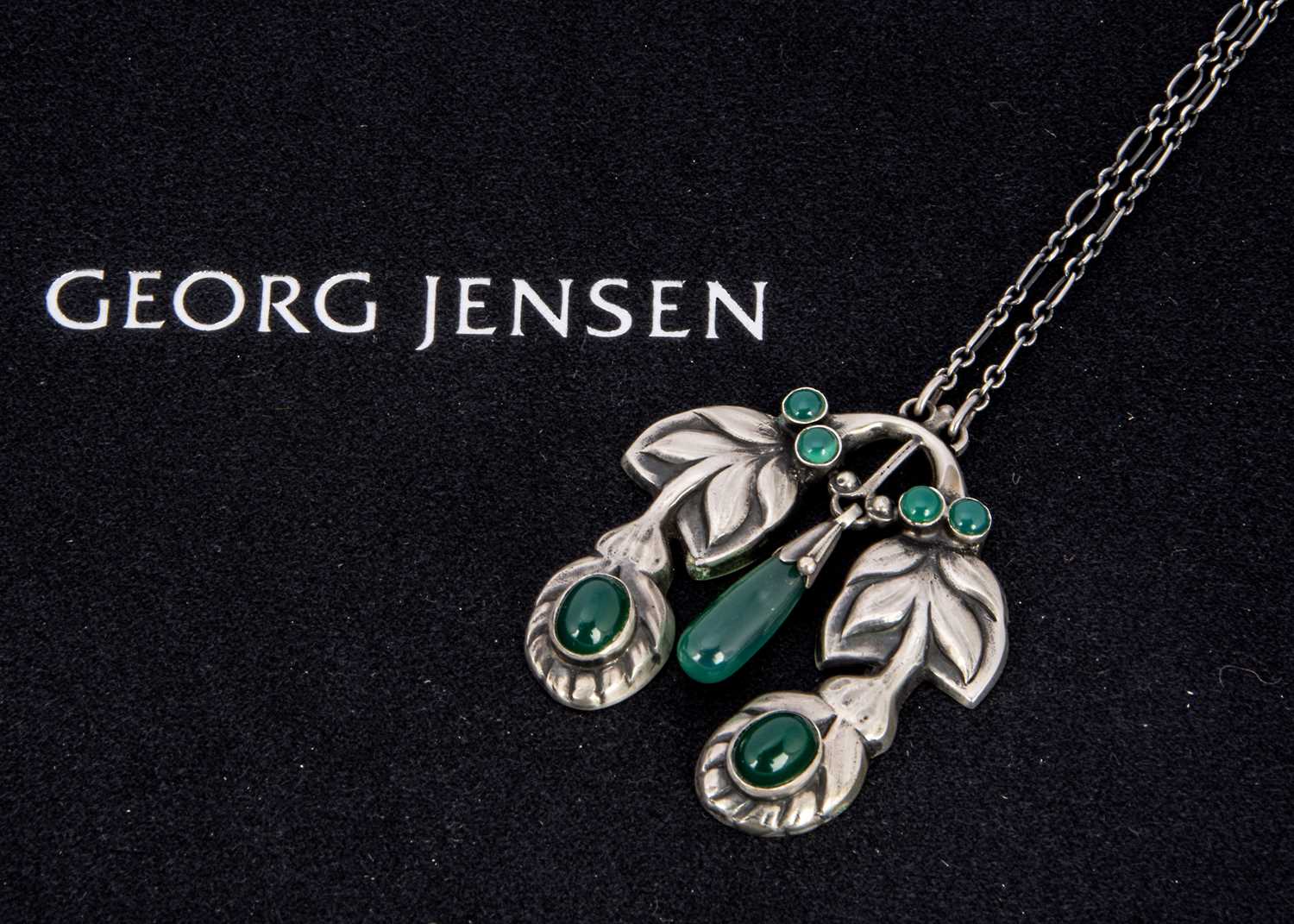 An early 20th century silver Georg Jensen chrysoprase pendant no.28,