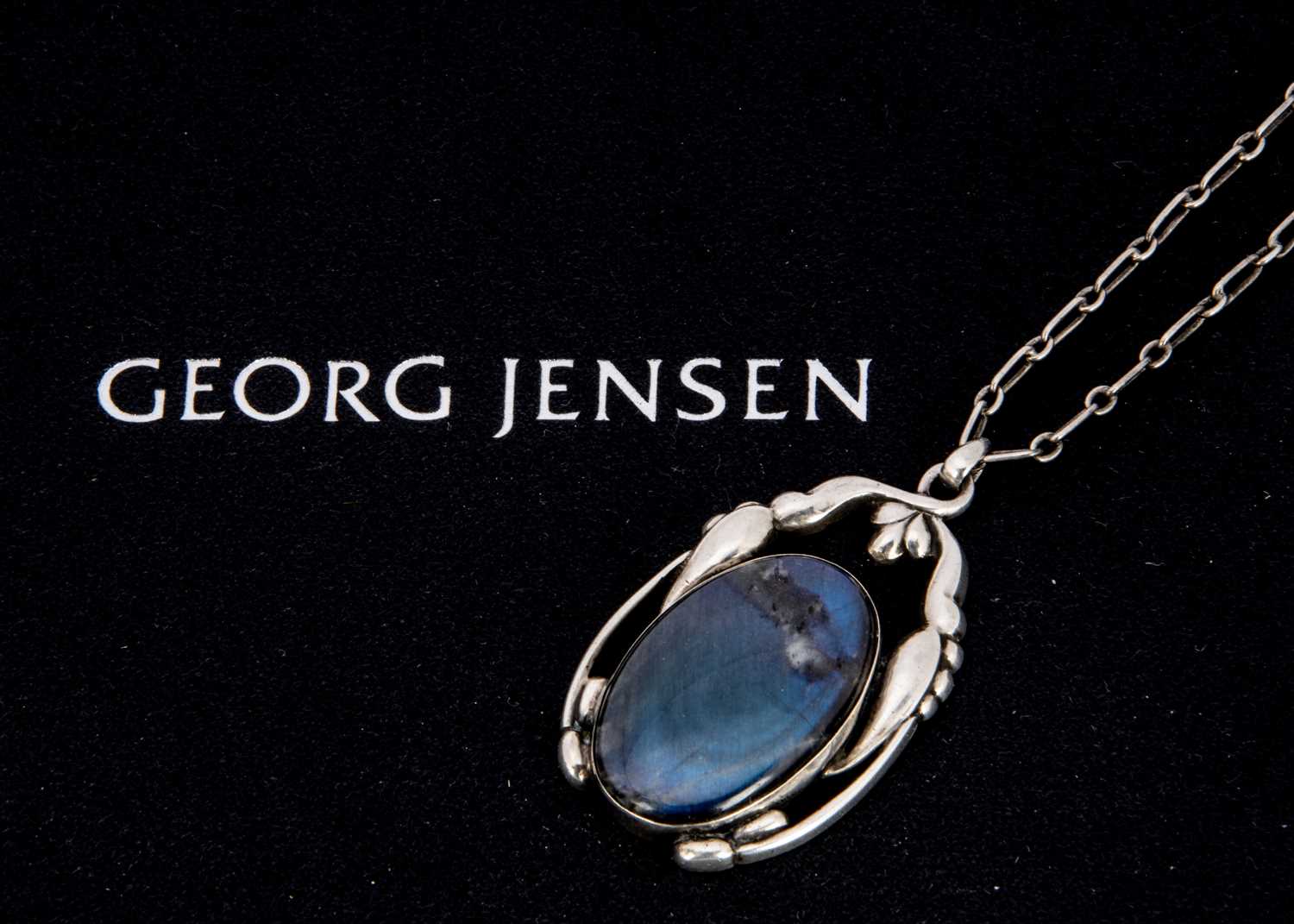 An early 20th century silver Georg Jensen labradorite pendant no.49,