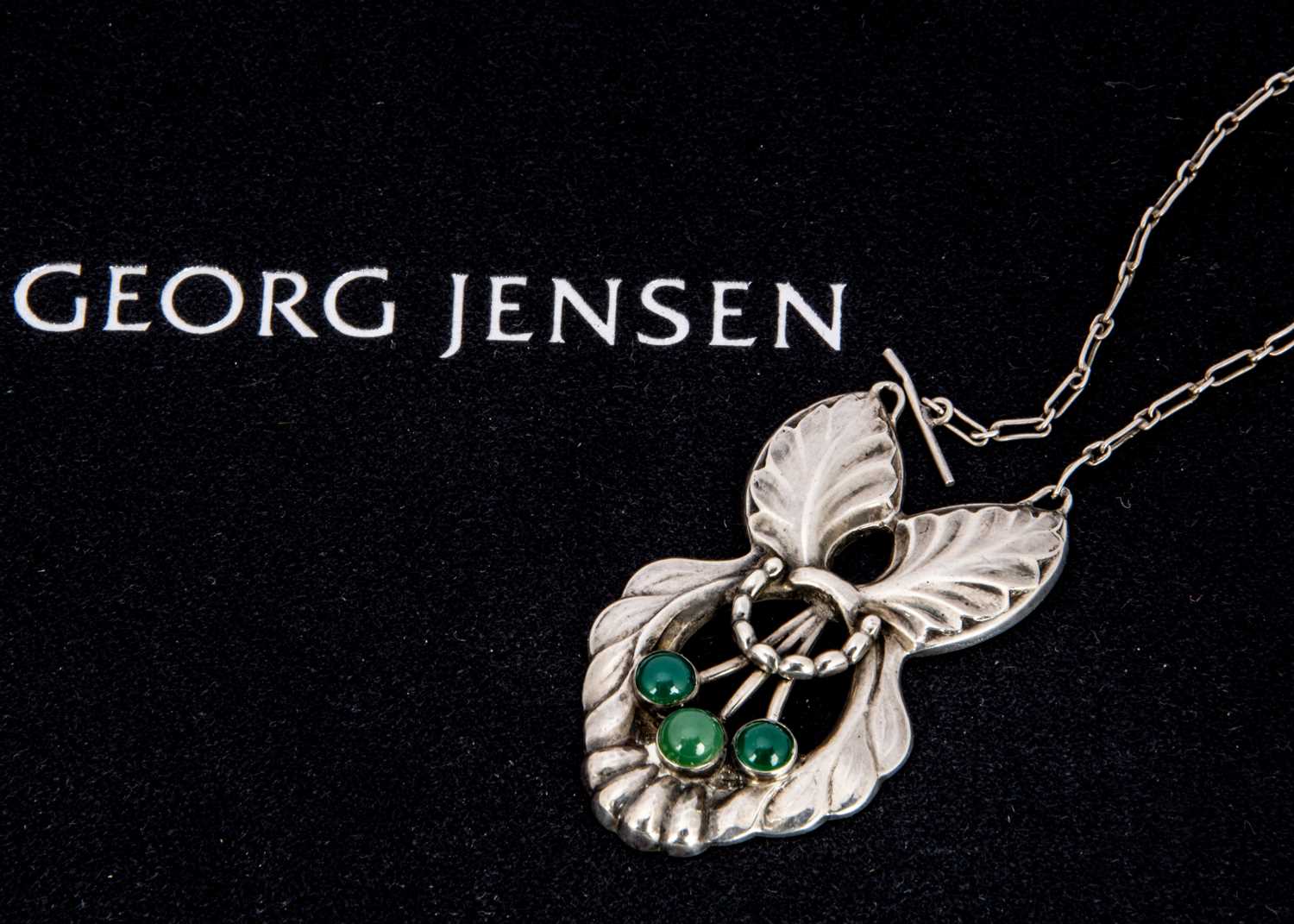 An early 20th century silver Georg Jensen chrysoprase pendant no.65,