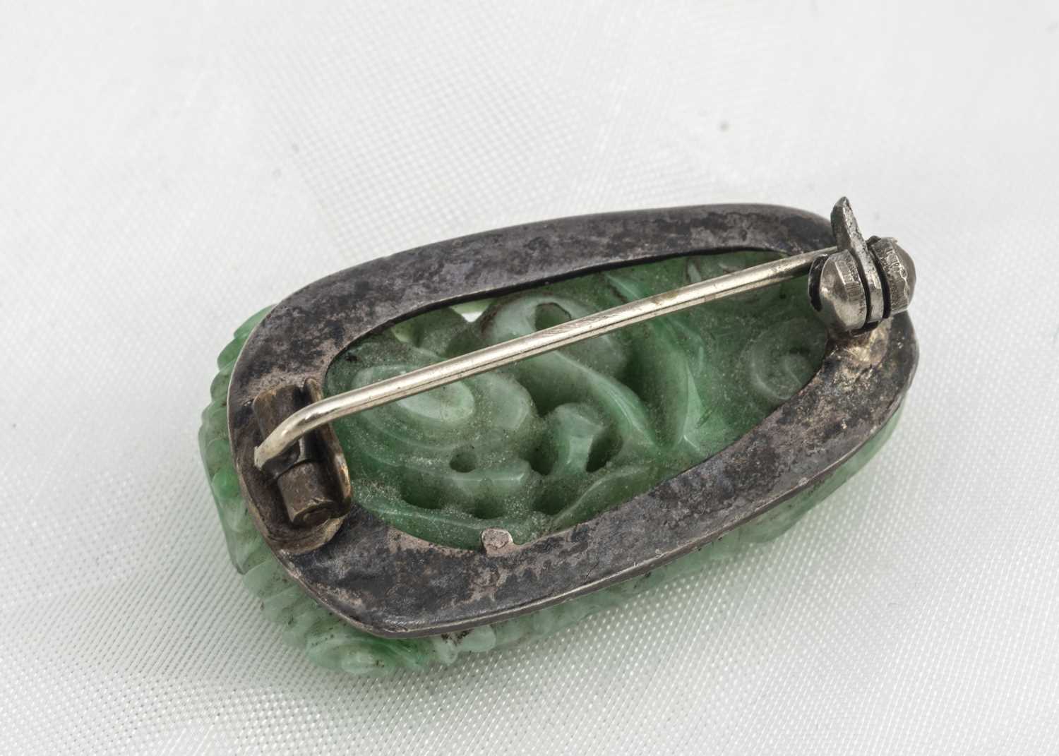 A certificated Chinese jadeite jade carved panel brooch, - Image 2 of 2