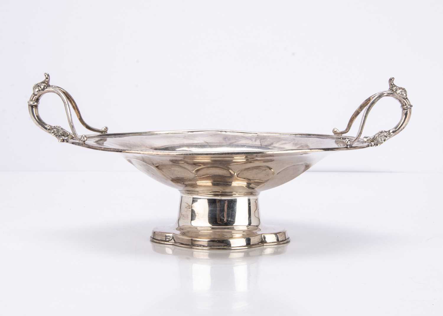 A George V silver twin handled dish,