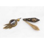 Three 19th century single drop earrings,