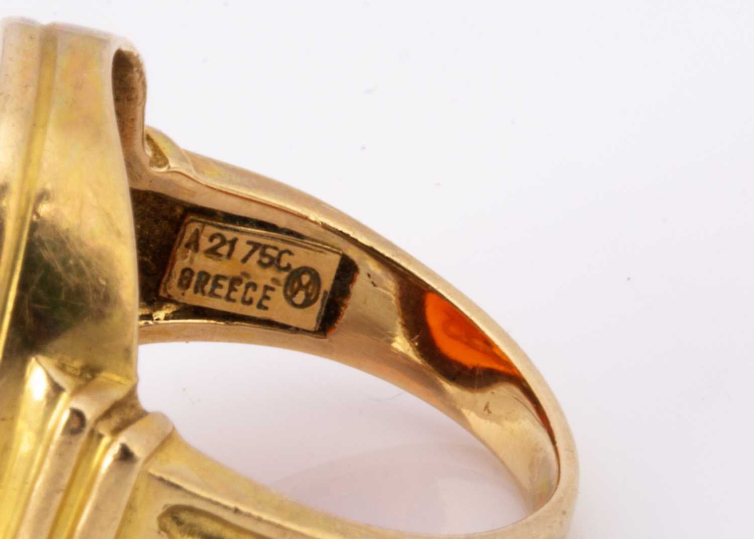 A contemporary carnelian and 18ct gold intaglio signet ring, - Image 2 of 2