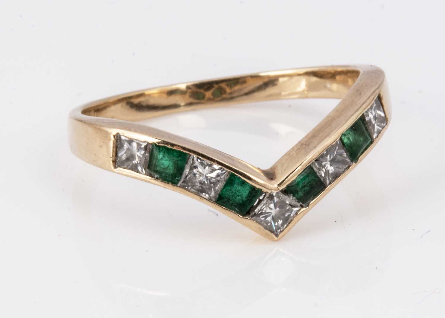 An emerald and diamond 18ct gold wishbone dress ring, - Image 2 of 2