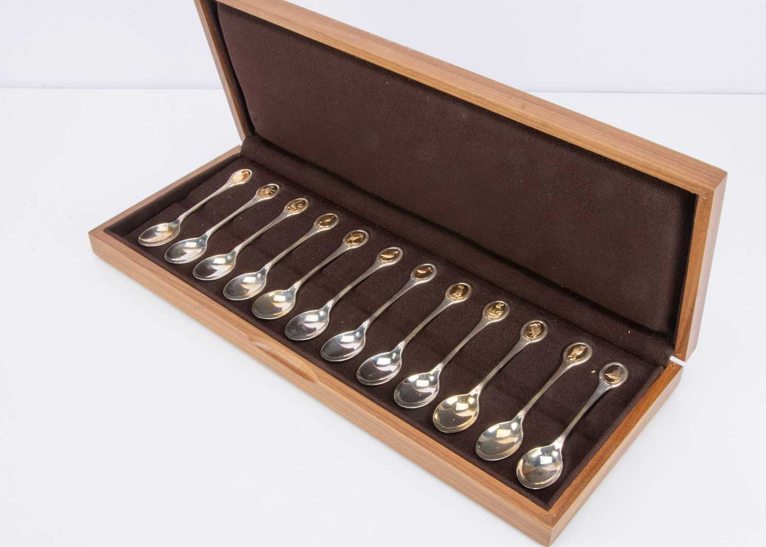 A set of twelve 1970s silver Royal Society for the Protection of Birds Spoon Collection by John Pinc