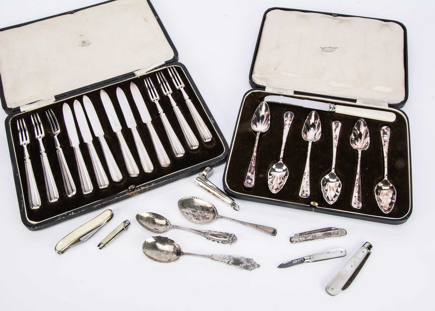 A collection of small silver items and other silver plated and other items,