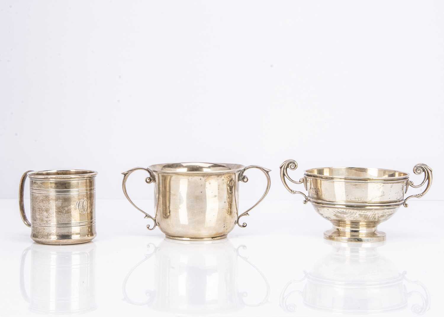 Three Victorian and later silver Christening items,