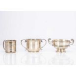 Three Victorian and later silver Christening items,