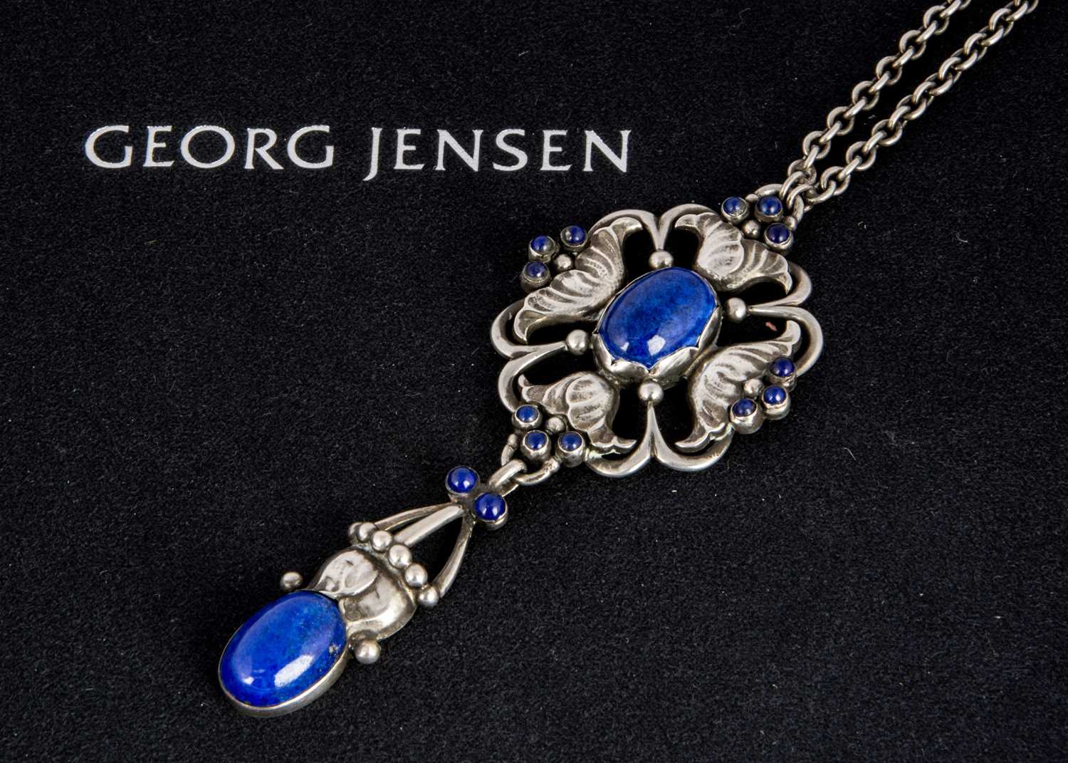 Georg Jensen silver and lapis pendant and chain no.40