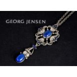 Georg Jensen silver and lapis pendant and chain no.40