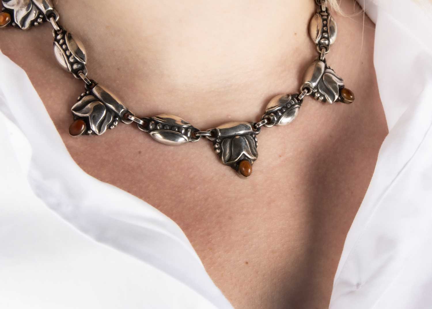 A early Georg Jensen silver and amber fringe necklace no. 3, - Image 3 of 4