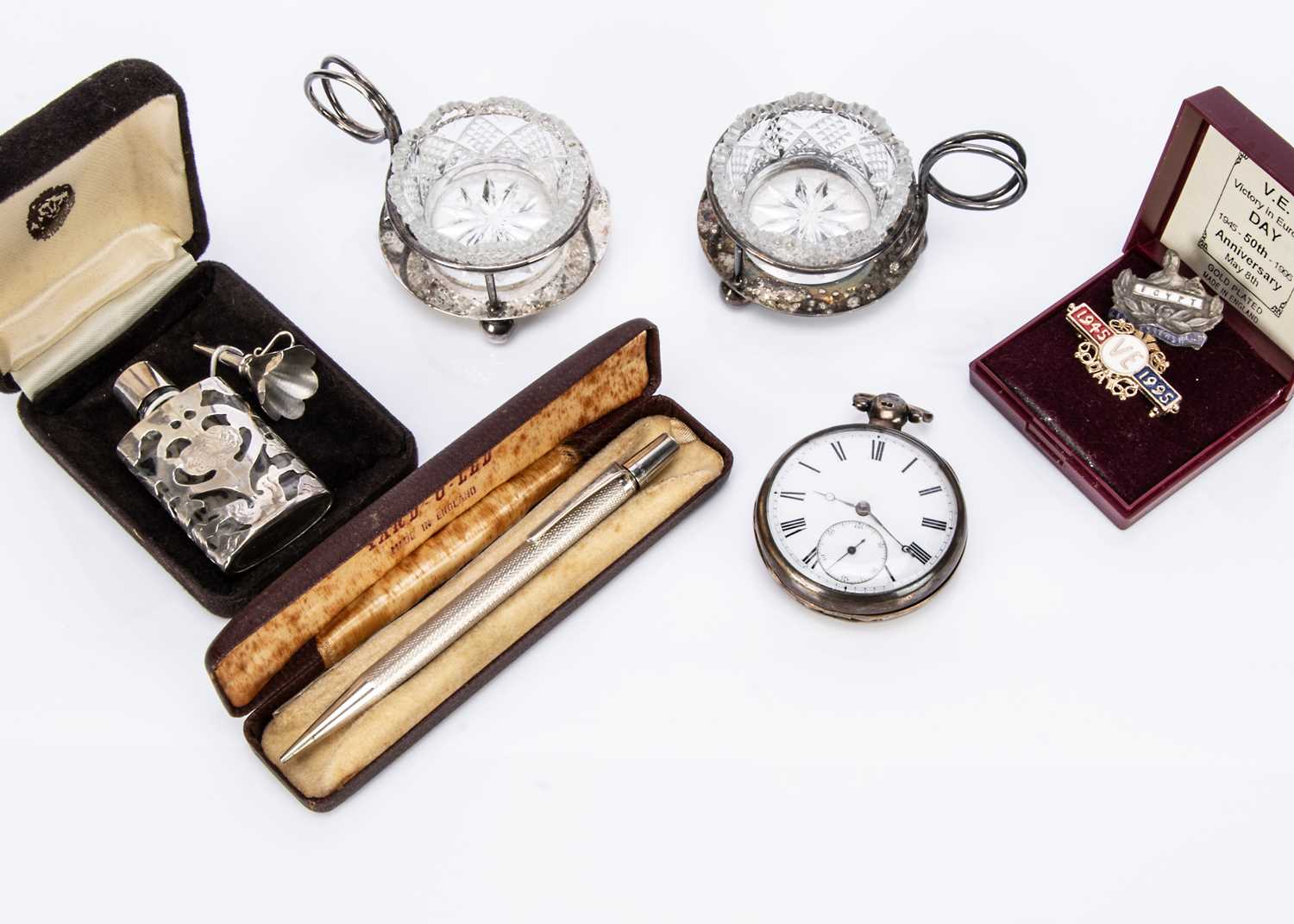A George III silver gilt pocket watch and other items,