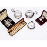 A George III silver gilt pocket watch and other items,