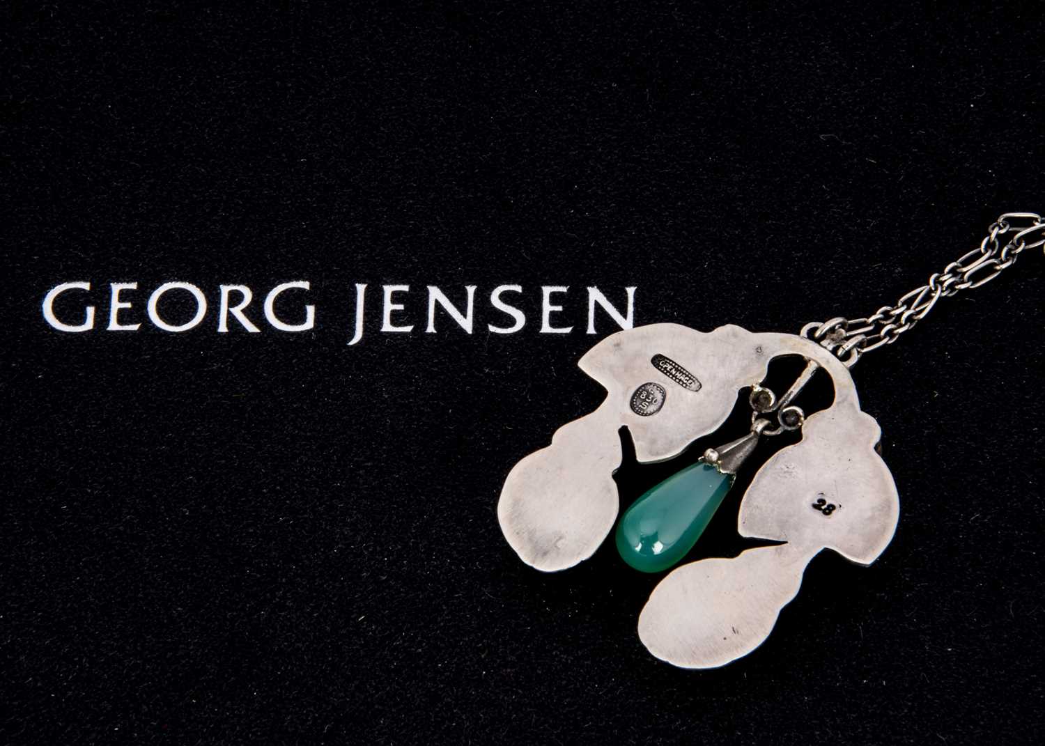 An early 20th century silver Georg Jensen chrysoprase and amber pendant no. 28, - Image 2 of 3