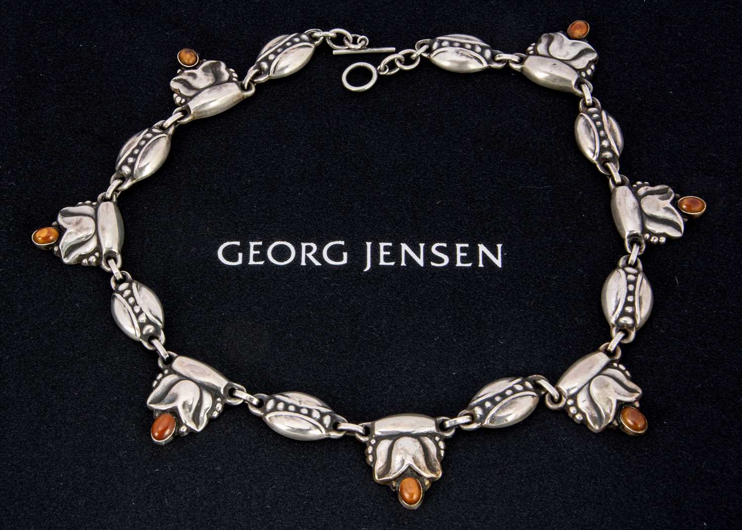 A early Georg Jensen silver and amber fringe necklace no. 3,