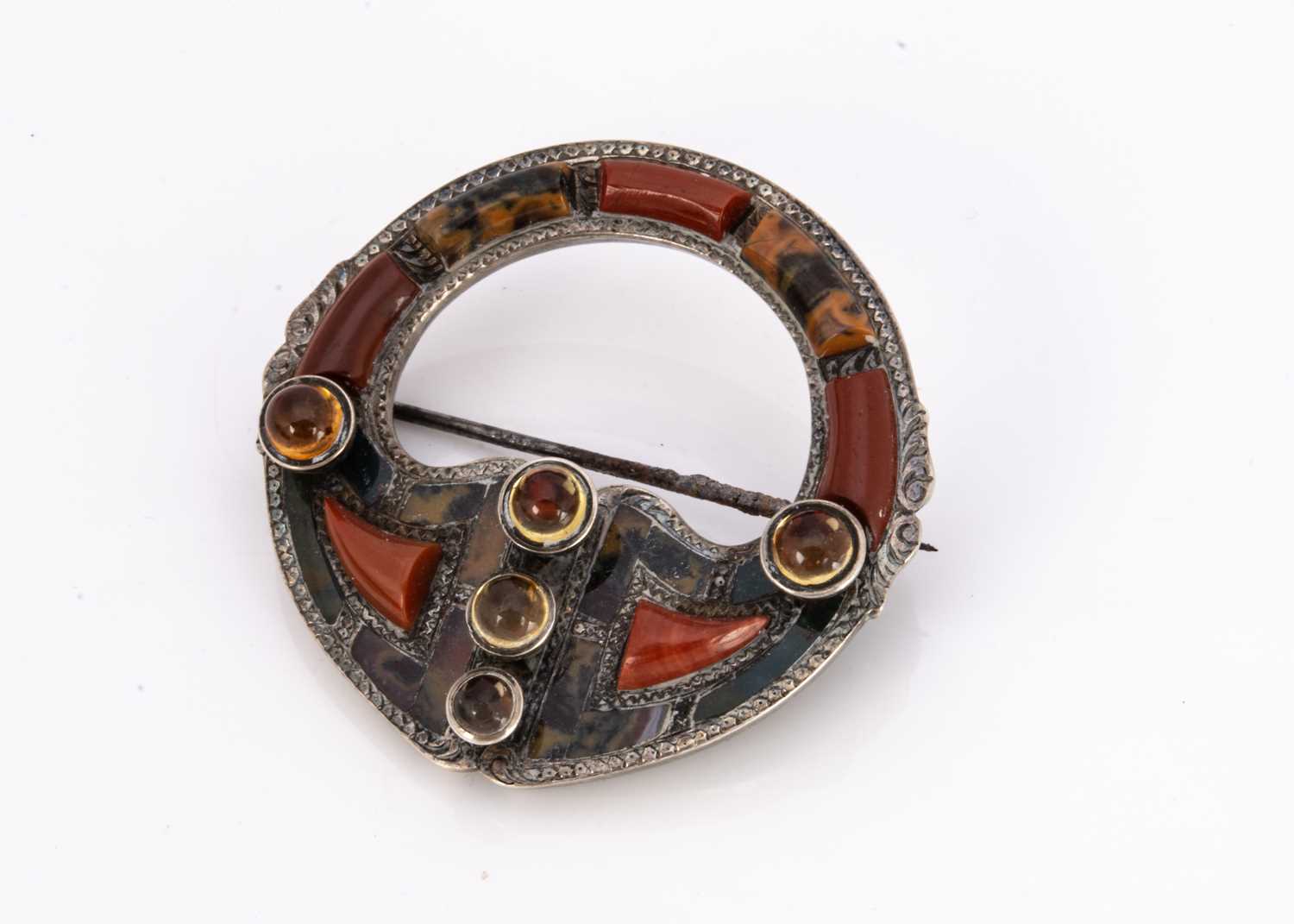 A Victorian Scottish silver, hardstone and Citrine circular 'Plaid' brooch,