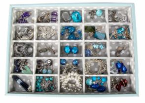 A large collection of drop, stud, gem and paste set earrings,