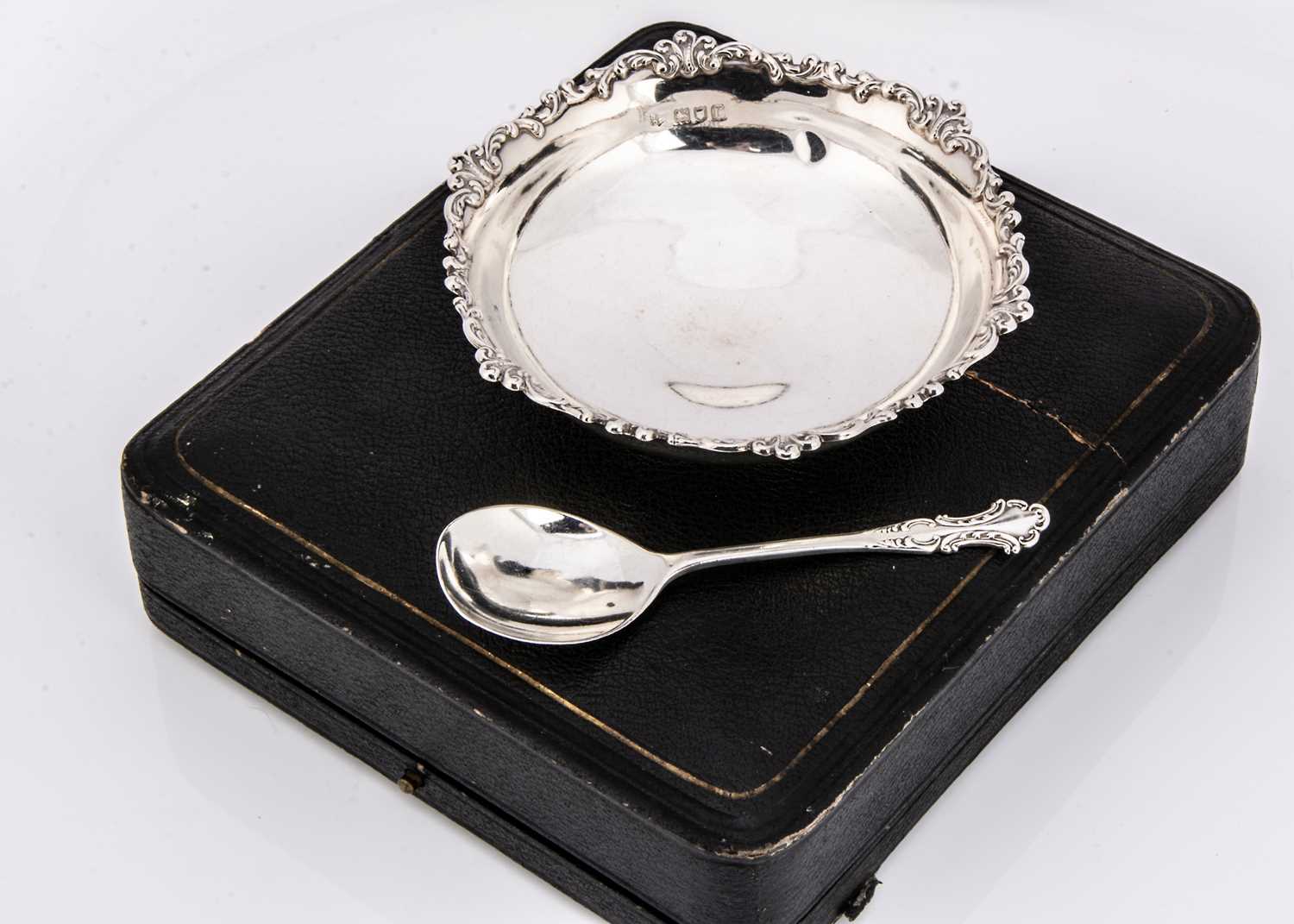 A cased George V silver Christening bowl and spoon by George Jackson & David Fullerton,