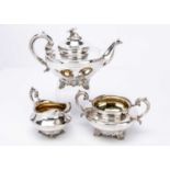 An 1830s silver three piece tea set by WB,