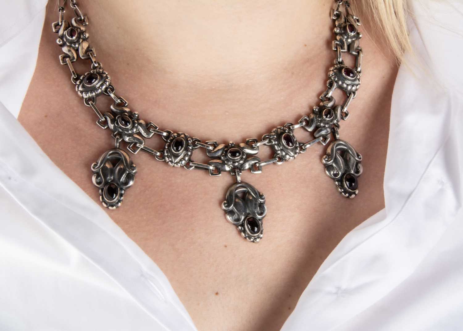 Georg Jensen silver and garnet fringe necklace no.14, - Image 4 of 4