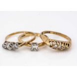 Three 18ct gold diamond dress rings,