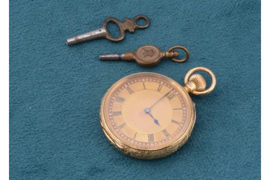 A 19th Century lady's 18ct gold open faced fob watch, - Image 1 of 2