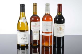 Four bottles of various wines,