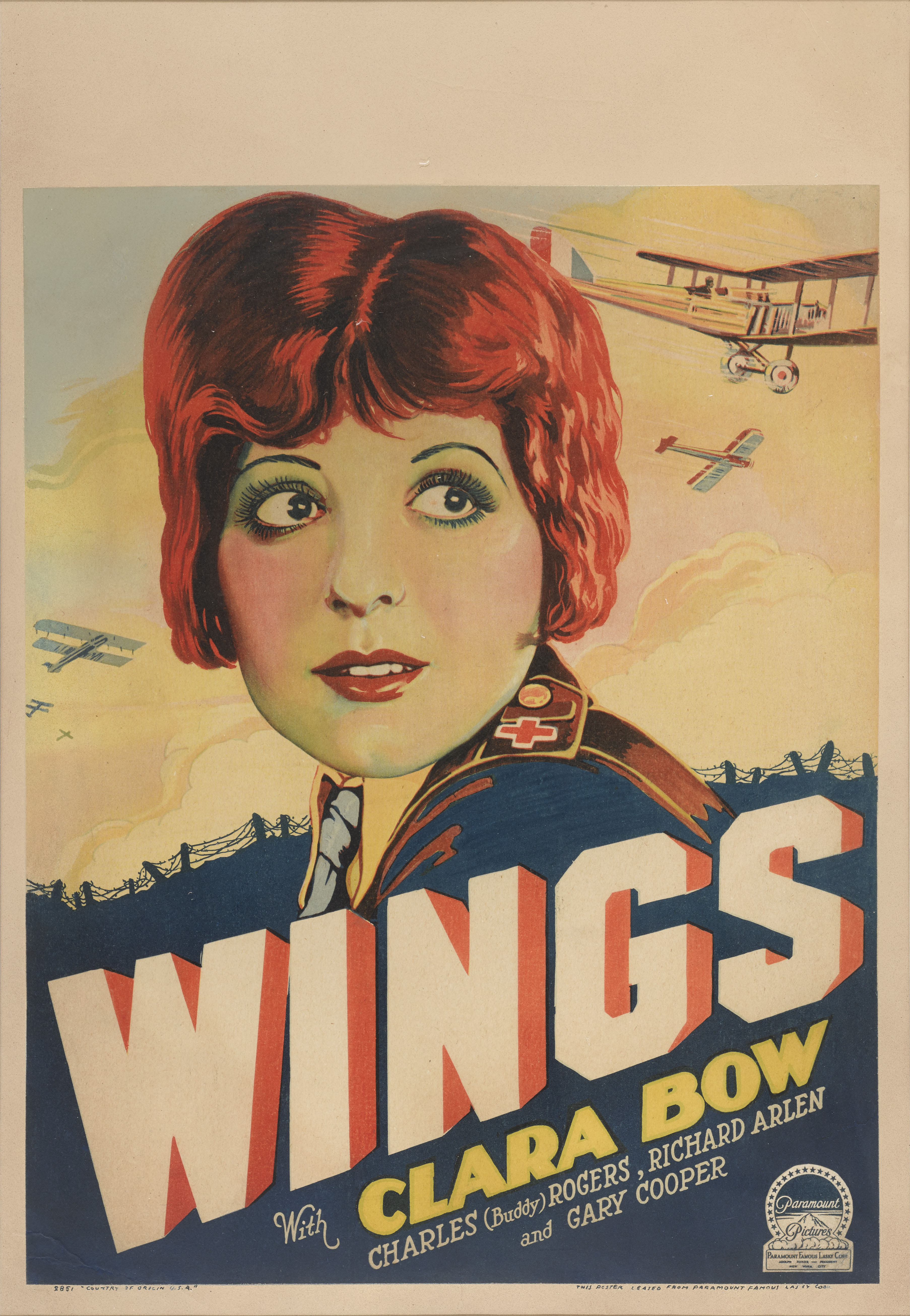 Wings (1927) Original US poster Unframed: 22 x 14 in. (56 x 36 cm)Framed: 25 5/8 x 19 1/2 in. (65.1 - Image 2 of 3