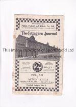 FULHAM V ASTON VILLA 1938 Programme for the League match at Fulham 5/2/1938, rusty staples and