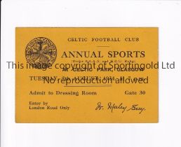 CELTIC Ticket for the Annual Sports Day at Celtic Park, 7/8/1934. Good