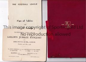 FOOTBALL LEAGUE GOLDEN JUBILEE 1938 Menu plus an Invitation, a Table Plan and List of Guests for the