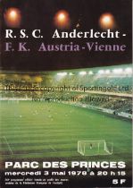 1978 ECWC FINAL Programme for Anderlecht v Austria Vienna 3/5/1978 in Paris. Good