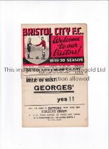 BRISTOL CITY V NORWICH CITY 1949 Programme for the League match at Bristol City 24/12/1949, very